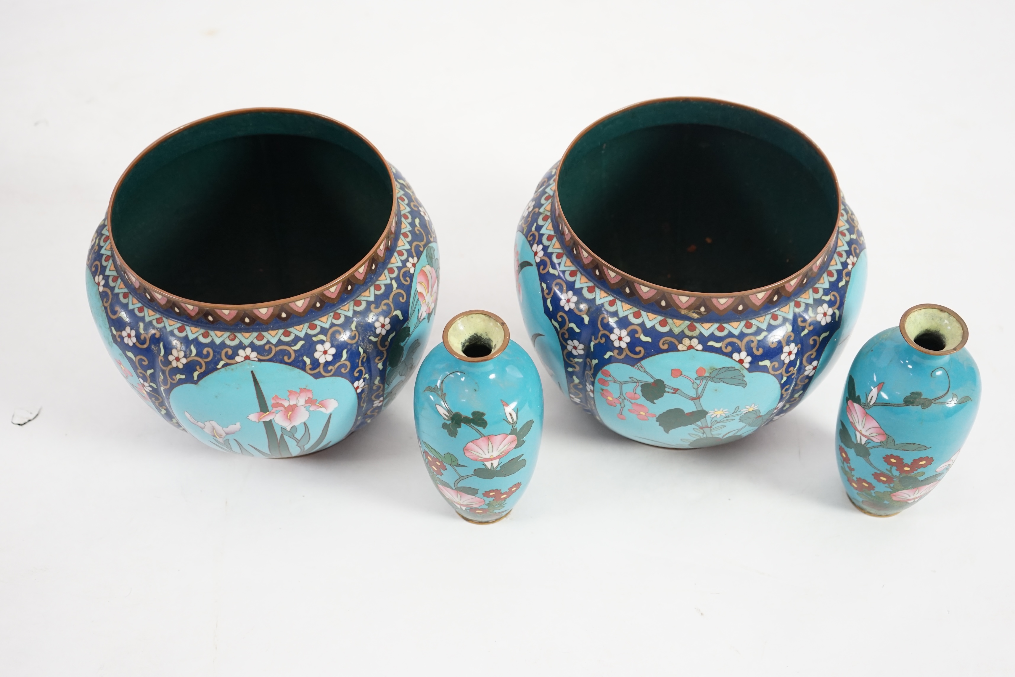 A pair of early 20th century Japanese cloisonné jardinieres